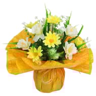 Bouquet bulle anthemis jonquilles jaune orange