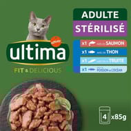Ultima sachet repas chat stérilisé saumon, thon, truite&poisson de mer 4x85g 340g