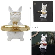 Deco bulldog blanc vide poche 23cm