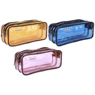 Trousse transparente 2 compartiments assortis 3 coloris