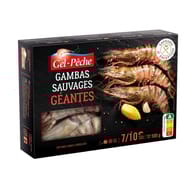 Gel Pêche gambas sauvages géantes crues congelées 7/10 pièces 500g