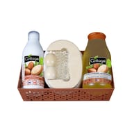 Cottage coffret huile d'argan douche 250ml + lait corps 150ml + éponge exfoliante+ masseur en bois