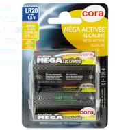 Cora 2 piles alcalines D (LR20) mega-activées