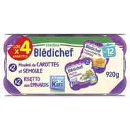 Blédichef  2 mouline de carottes et semoule + risotto épinards kiri dès 12mois 4x230g
