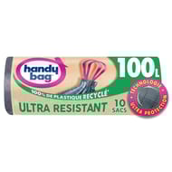 Handy bag 100% plastique recyclé sac poubelle à poignées coulissantes ultra résistant 100l