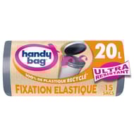 Handy bag 100% plastique recycle sacs poubelle fixation élastique 20l x 15