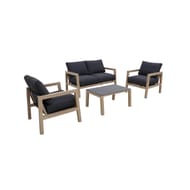 Ens. 4 pcs alu - 1 canape + 2 fauteuils + 1 table basse plateau verre