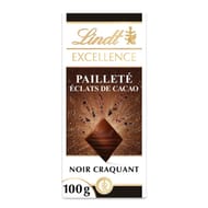 Lindt excellence chocolat pailleté éclat de cacao noir croquant 100g