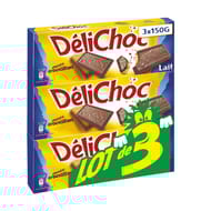 Delichoc tablette chocolat lait lot de 3 x 150g soit 450g
