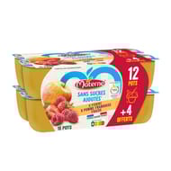 Compotes coupelles fruits sans sucres ajoutés 16x100g -1600g