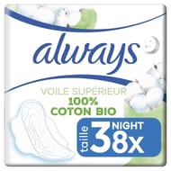 Always serviettes cotton protection nuit bio x8