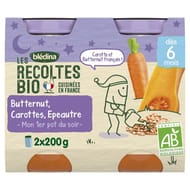 Bledina les récoltes bio pots butternut carottes épeautre 2x200g dès 6 mois