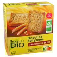 Nature bio biscottes complètes son et germe de blé  36 tranches 300g