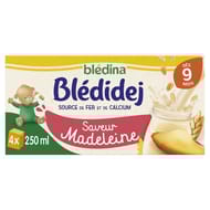 Blédina blédidèj brique de lait et céréales saveur madeleine 4x250ml dès 9 mois