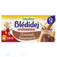 Blédina blédidej brique de lait et céréales saveur chocolat 4x250ml dès 12 mois