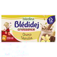 Blédina blédidej brique de lait et céréales choco vanille dès 12 mois 4x250ml