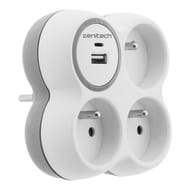 Zenitech triplite 16A + chargeur usb +A+C blanc/gris
