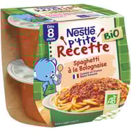 Nestlé p'tite recette spaghetti à la bolognaise bio 2x190g dès 8 mois