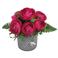 Renoncule artificiel en pot dentelle (fuschia)