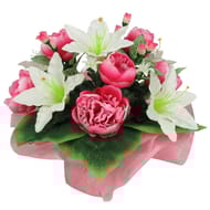 Bouquet bulle artificiel pivoine fleurette (rose)
