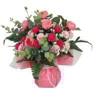 Bouquet bulle artificiel mini oeillet pivoine eucalyptus (rose)