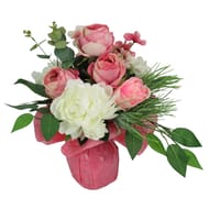Bouquet bulle rose artificiel renoncule eucalyptus (rose)
