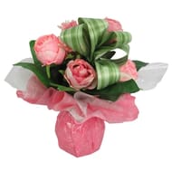 Bouquet bulle artificiel rose pivoine aspidistra (rose)