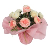 Bouquet bulle artificiel roses anglaises - rose