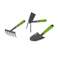 Lot 3 outils fleurs primoland serfouette+rateau+transplant.