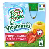 Pom'Potes compotes les gourdes vitaminées pomme fraise gelée vitamines A et C 4X90g-360g