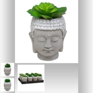Tete bouddha avec plante artificielle d8cm