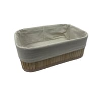 Panier de rangement bambou doublure tissu blanc amovible 28x18x10