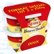 Président beurre tendre doux barquette lot 2x250g format spécial