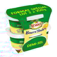 Président beurre beurrier tendre szmi sel  80% mg lot  2X250g