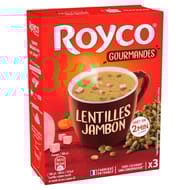 Royco soupes instantannées gourmandes lentilles jambon 3 sachets