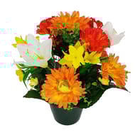 Oeillet gerbera lys artifiels en pot (jaune-orange)