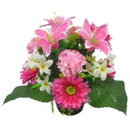 Oeillet gerbera lys artificiels en pot (rose)