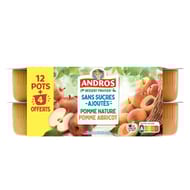 Andros sans sucre ajouté pomme nature pomme abricot 12x100g +4 offerts