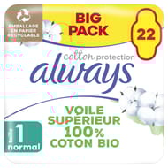 Always coton protection serviettes hygiéniques ailettes normal x22