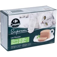 Carrefour companino pâtée pour chat adulte en mousse au saumon, à la truite, au lapin & boeuf 1020g