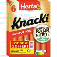 Herta knacki original conservation sans nitrite x6 lot 2+1 offert 630g