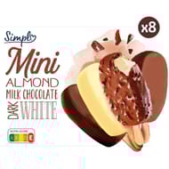 Simpl Glaces mini amandes chocolat au lait/noir/blanc x8 284g
