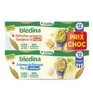 Blédina bols prix choc 2x petit poids boulghour et poulet & crémeux de poireau riz cabillaud