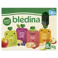 Blédina gourdes fruits Banane fraise/pomme/pomme banane cassis myrtilles/pomme banane poire abricot