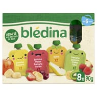 Blédina gourdes fruits pomme banane fraise kiwi/pomme banane fraise cerise/poire/pomme banane 8x90g