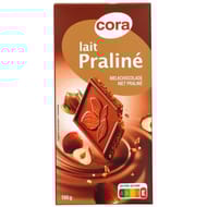 Cora chocolat supérieur au lait 48% fourré au praliné et aux éclats de noisettes caramélisés 150g