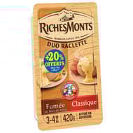 Richesmonts fromage raclette 2x8 tranchettes duo classique et fumée 420g+20% offert