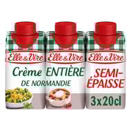 Elle & Vire crème semi-épaisse entière de Normandie 30% mg lot 3x20cl