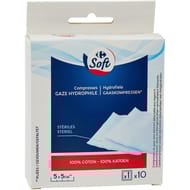 Carrefour soft compresses stériles gaze hydrophile x10
