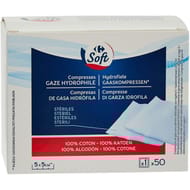 Carrefour soft compresses stériles gaze hydrophile x50